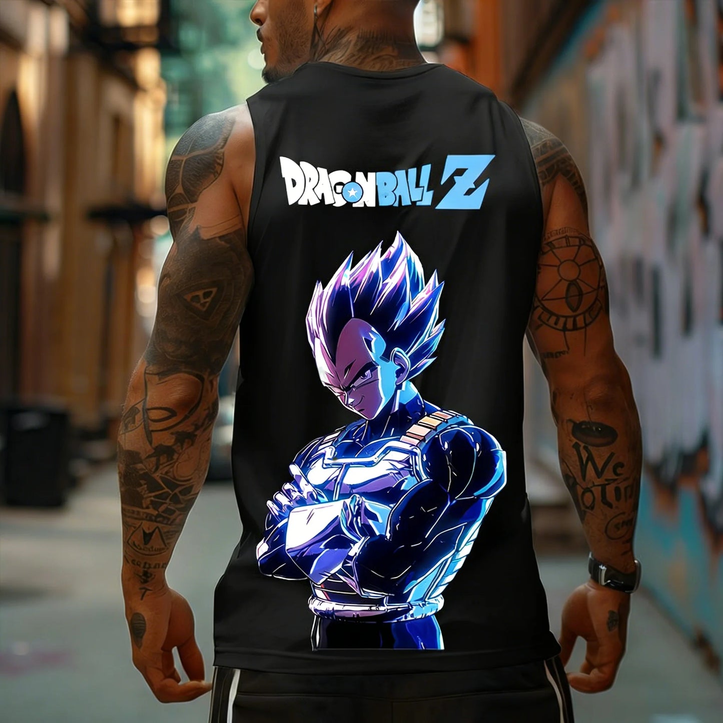 T-shirt de homem Dragon Ball Z Super Blue Vegeta, colete fitness retro americano, estilo Y2K Harajuku, nova coleção primavera e verão, para uso diário