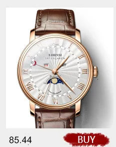 Reloj de lujo suizo LOBINNI para hombre, mecánico automático con calendario perpetuo, cristal de zafiro y multifunción L13019-8