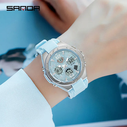 SANDA Top Brand New Lady Luxury Ms LED Digital Sport Watch Leisure Fashion Quartz Watch Women Girl Military 50M Waterproof Watch