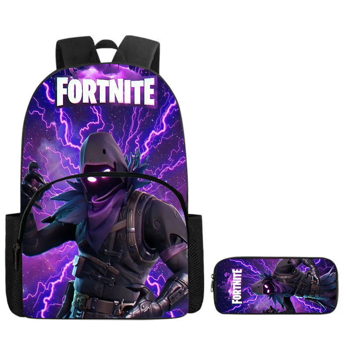 Fortnite Cartoon 2-Piece Set Backpack with Front Pocket Pencil Case Unisex Large Capacity School Bag Ages 5-8