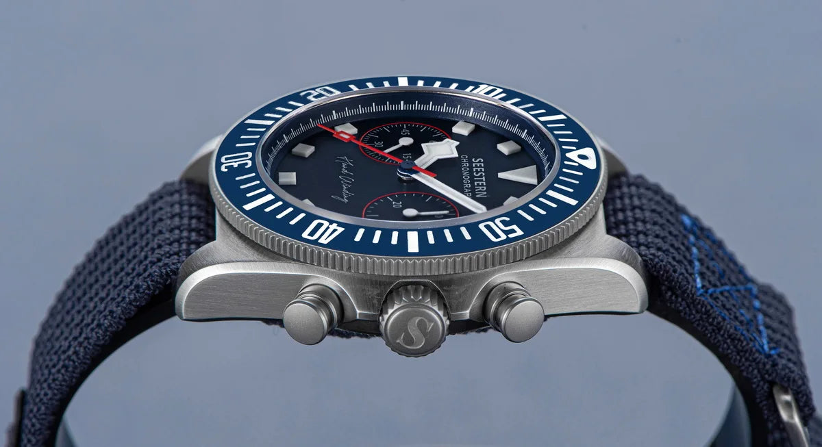 Cronógrafo SEESTERN para homem com movimento mecânico Tianjin ST1901, vidro de safira, bracelete de nylon, autocolante, luminoso, esqueleto