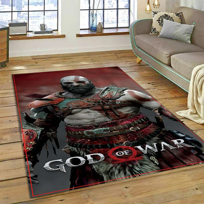 God of War Games Kratos Cartoon 3D Carpet Rug for Bedroom Living Room Home Sofa Decoration,Children Game Large Decor Floor Mat