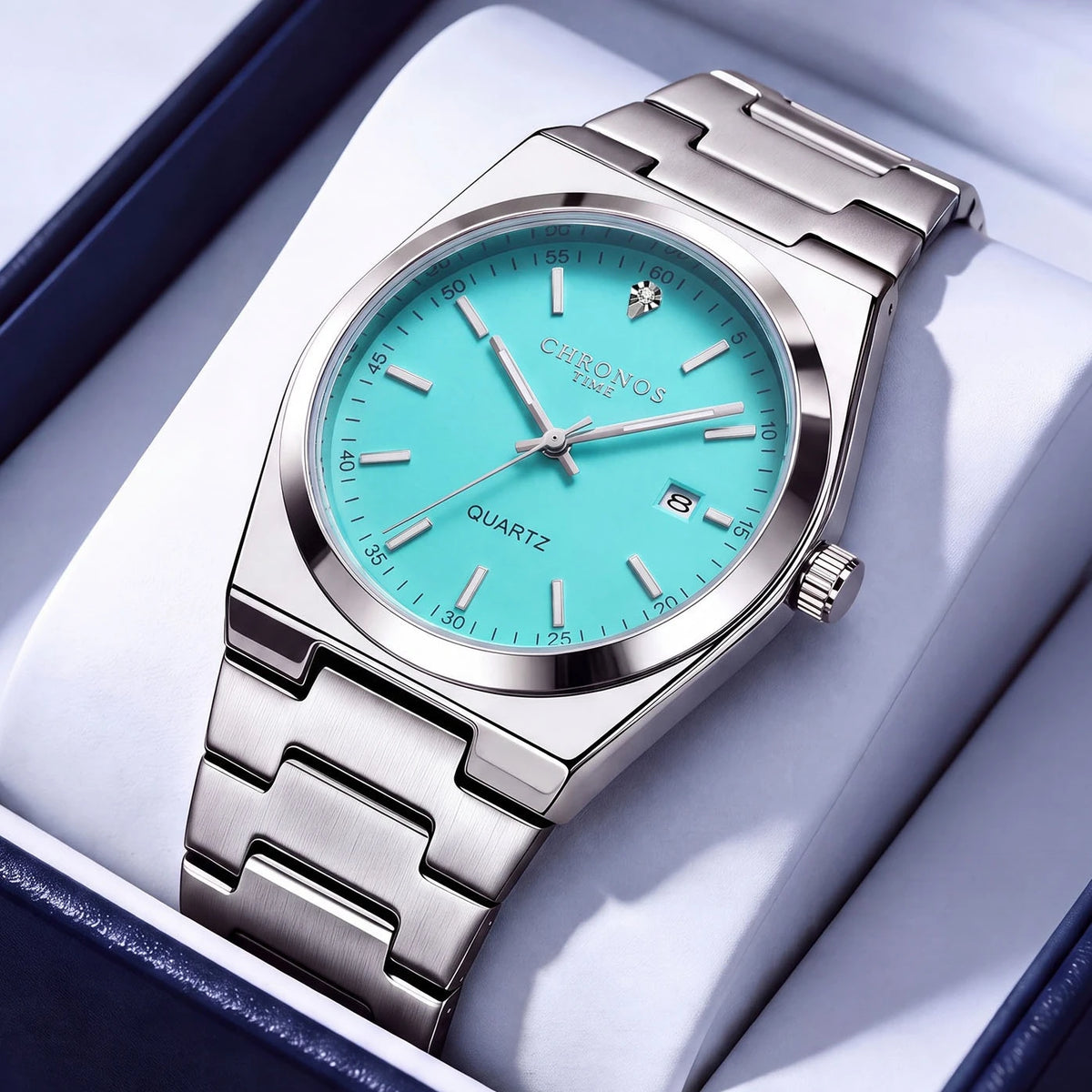 CHRONOS men’s quartz watch – Stainless steel bracelet, water-resistant, luminescent hands, date display – Ideal for work, sport or everyday wear