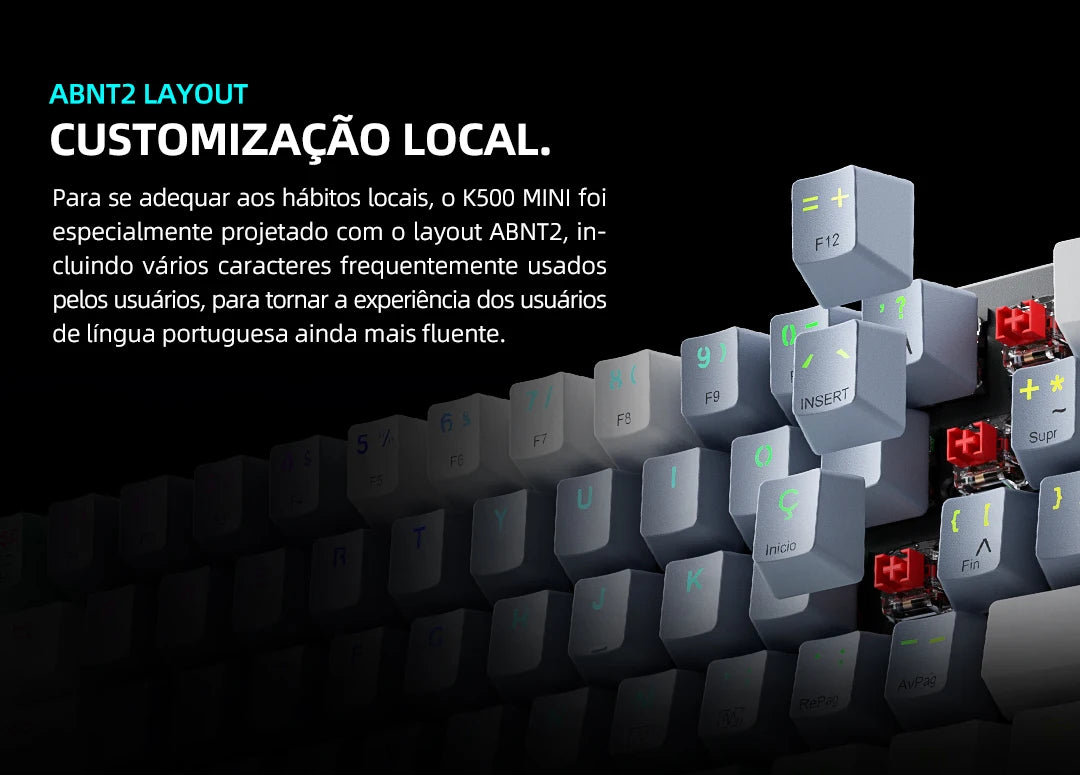 Teclado Mecânico Mini Machenike K500-B61 60% Layout ABNT2, Retroiluminação RGB, Hot-swappable, NKRO, Teclado Gaming com Fios para PC Gamer