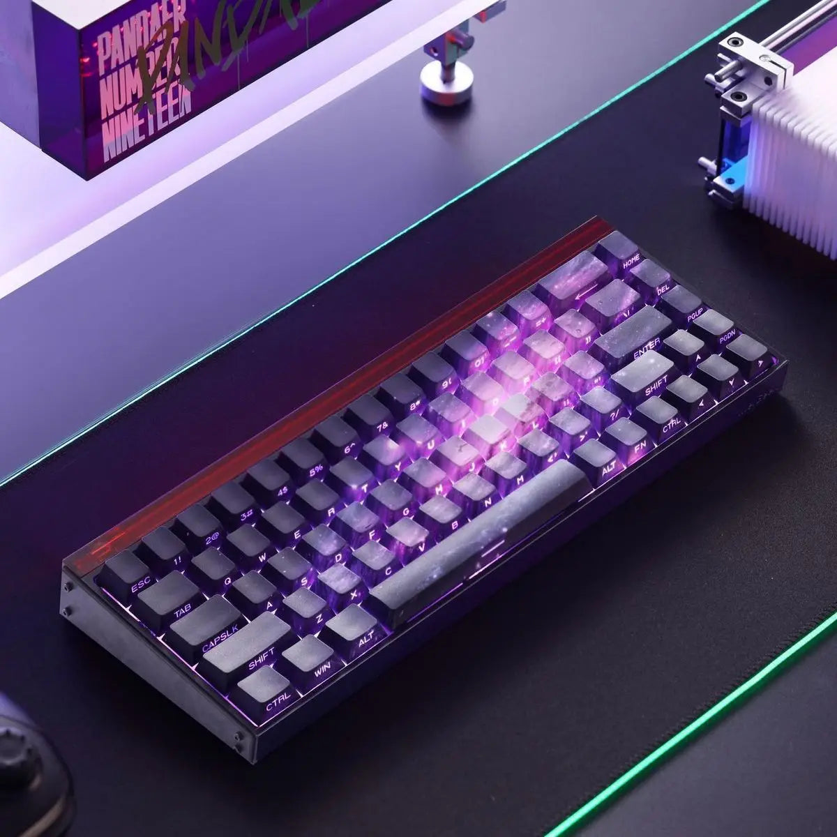 Purple Galaxy Gradient Side Carving Transparent Cherry Keycap PBT 135 Key Compatible with 60/64/84/98/108 Mechanical Keyboard