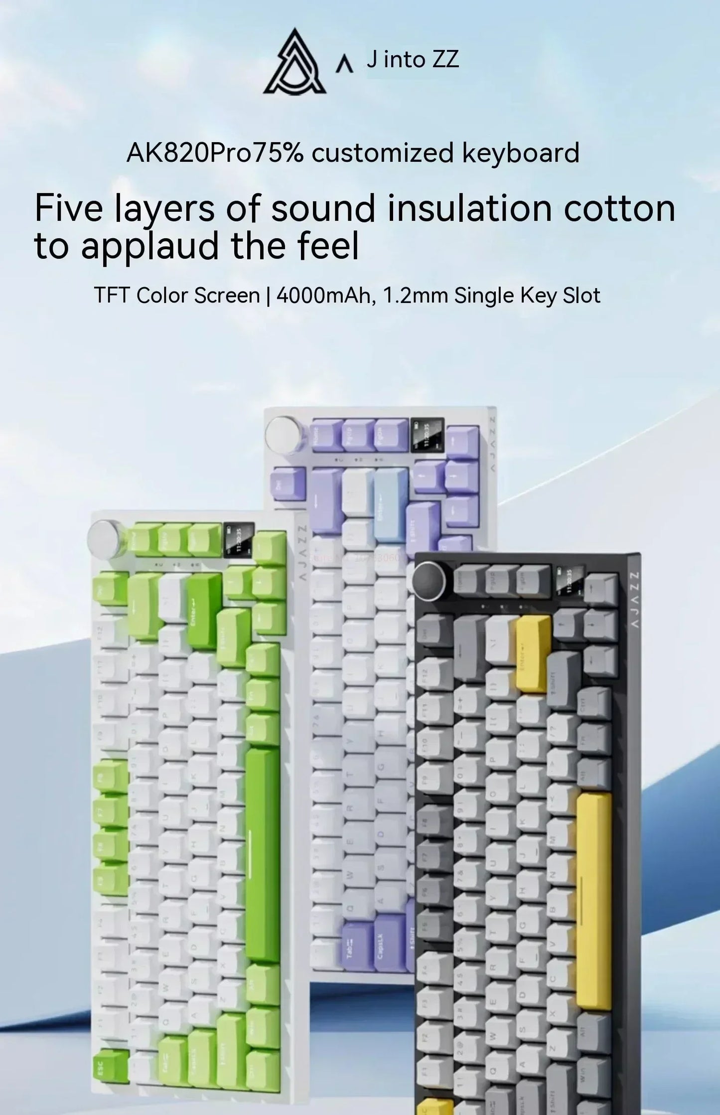 Ajazz AK820 Professional Mechanical Keyboard TFT Screen Multifunctional Knob Game Keyboard 3 Mode Hot Plug RGB Pad Office Gift
