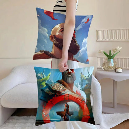 God of War Ragnarok Cushion Cover Washable Linen-Look for Daily Sofa Home Household Room Decor