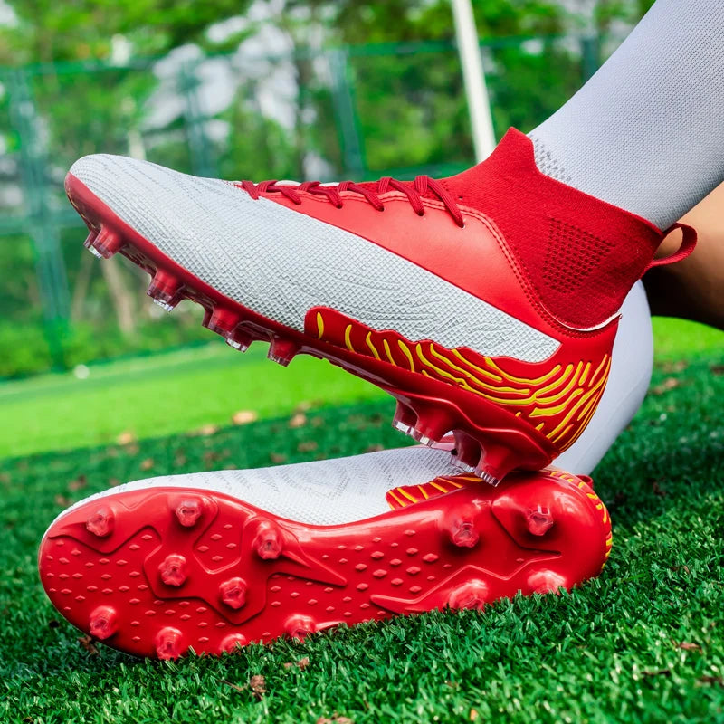 Black Men's Soccer Shoes AG/FG Cleats Training Football Boots High Ankle Sports Shoes for Men Kids Adults Sneakers Sizes 35-45