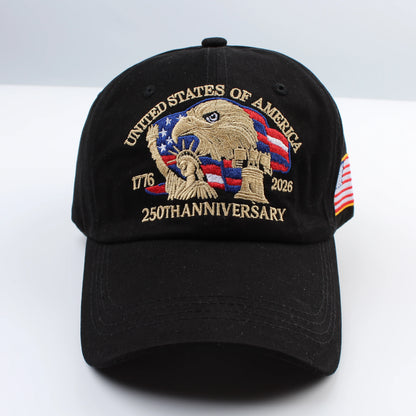 1pc United States 250th Anniversary Baseball Caps for Women,Washed Retro Design,Handmade Embroidery Hat for Parties,Adjustable