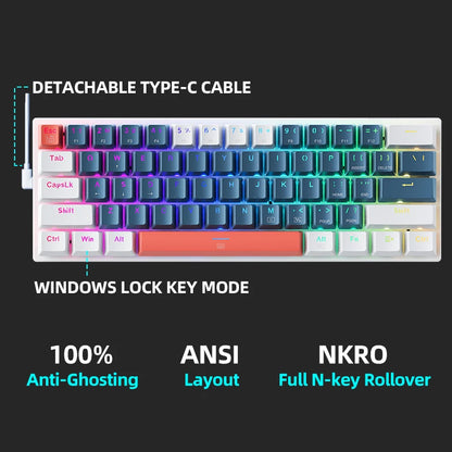 K500-B61 Machenike Mini Mechanical Keyboard 60% Form Factor 61Keys Gaming Keyboard Wired Full Key Hot-Swappable RGB Backlit