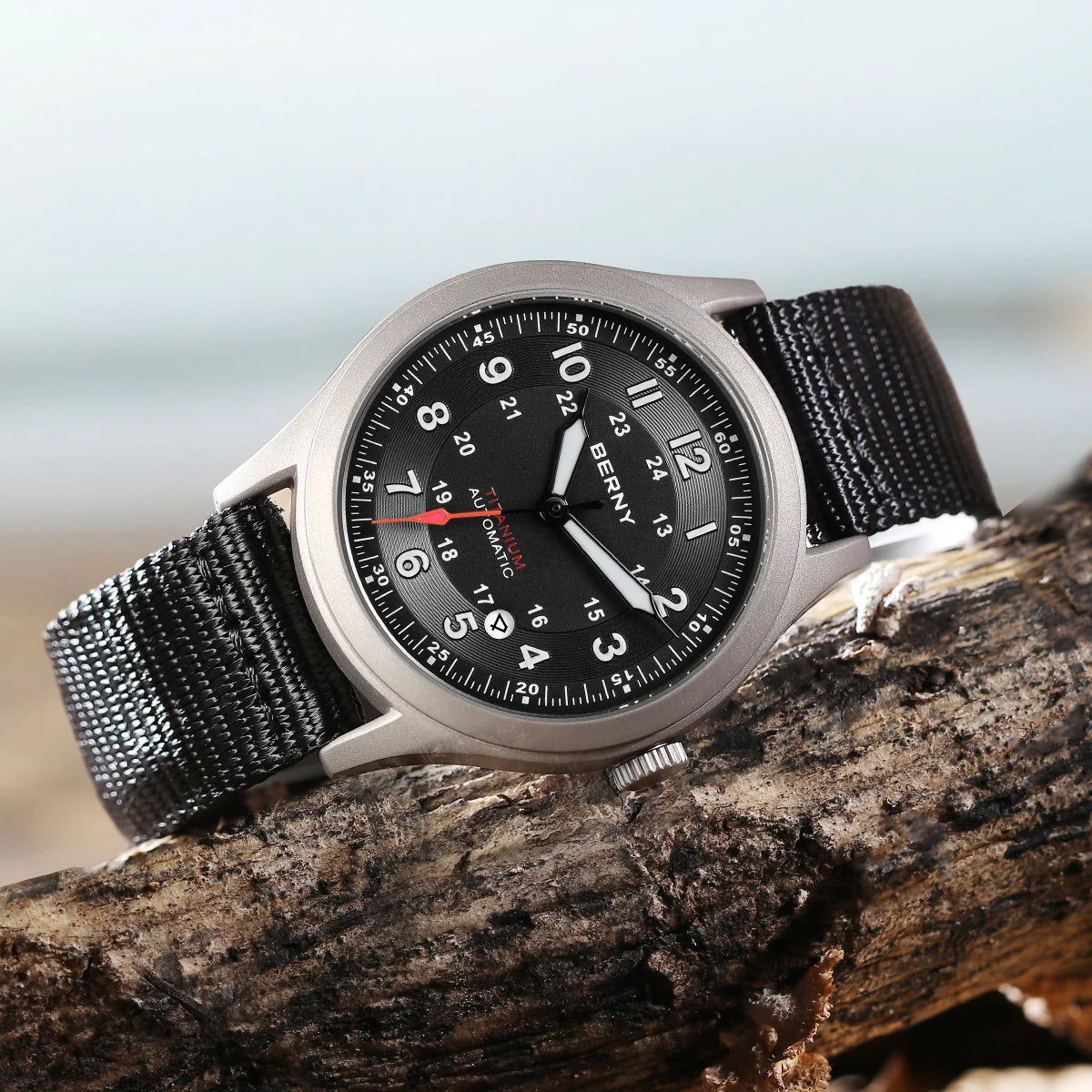 BERNY Titanium Automatic Men's Field Watches Date Sapphire Super Luminous Sports Easy Read Outdoor 10ATM Mechanical Watch