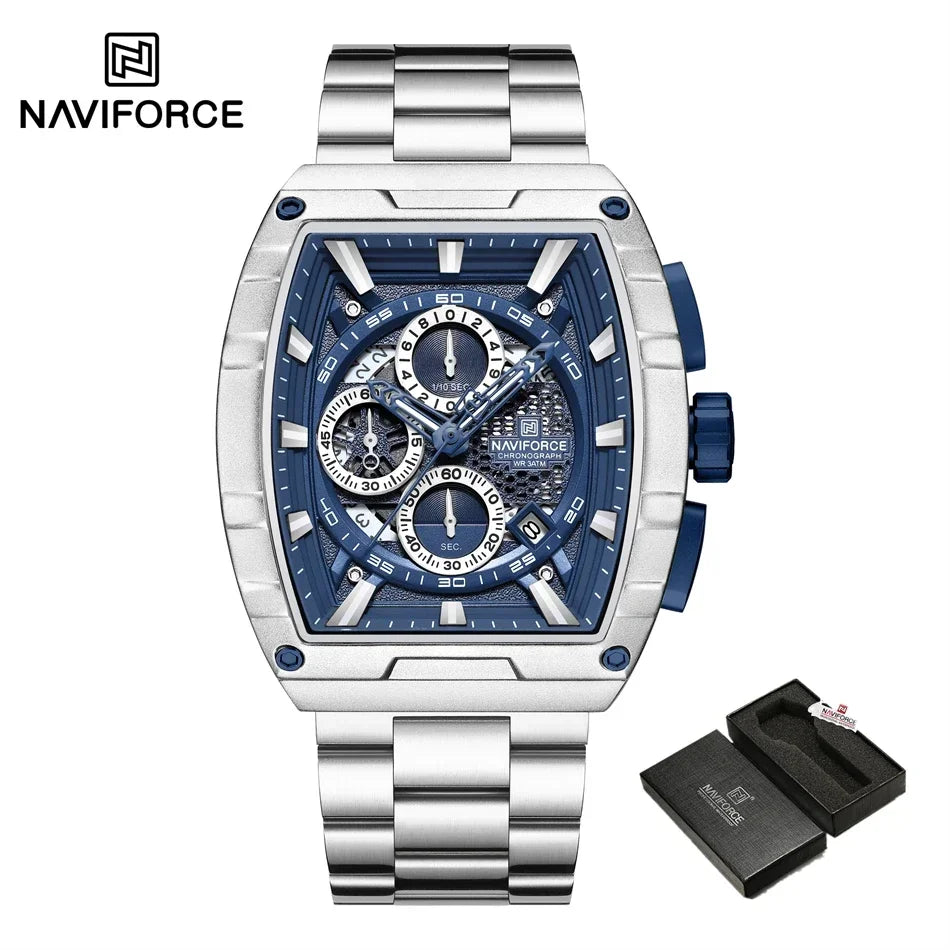 NAVIFORCE Top Brand Men's Watches Luxury Tonneau Quartz Wristwatch Waterproof Chronograph Watch for Men 2025 Auto Date Clock