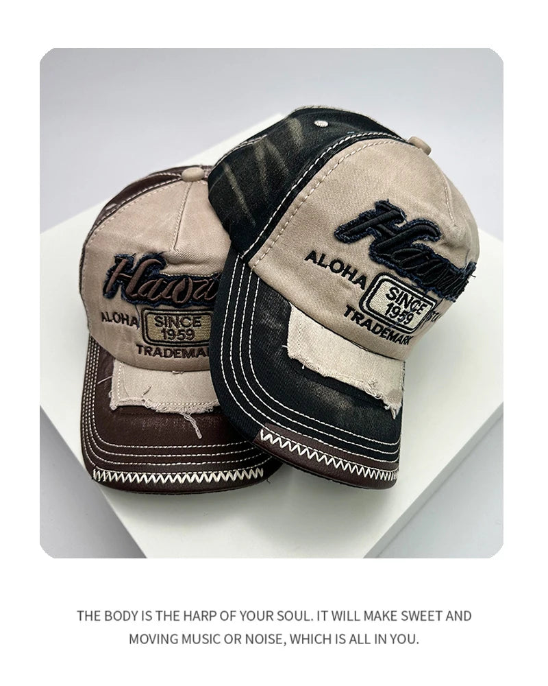 Gorras de béisbol vintage coreanas lavadas para hombre y mujer, de algodón, con cierre snapback, bordado de letras, versátiles, modernas e informales con efecto desgastado