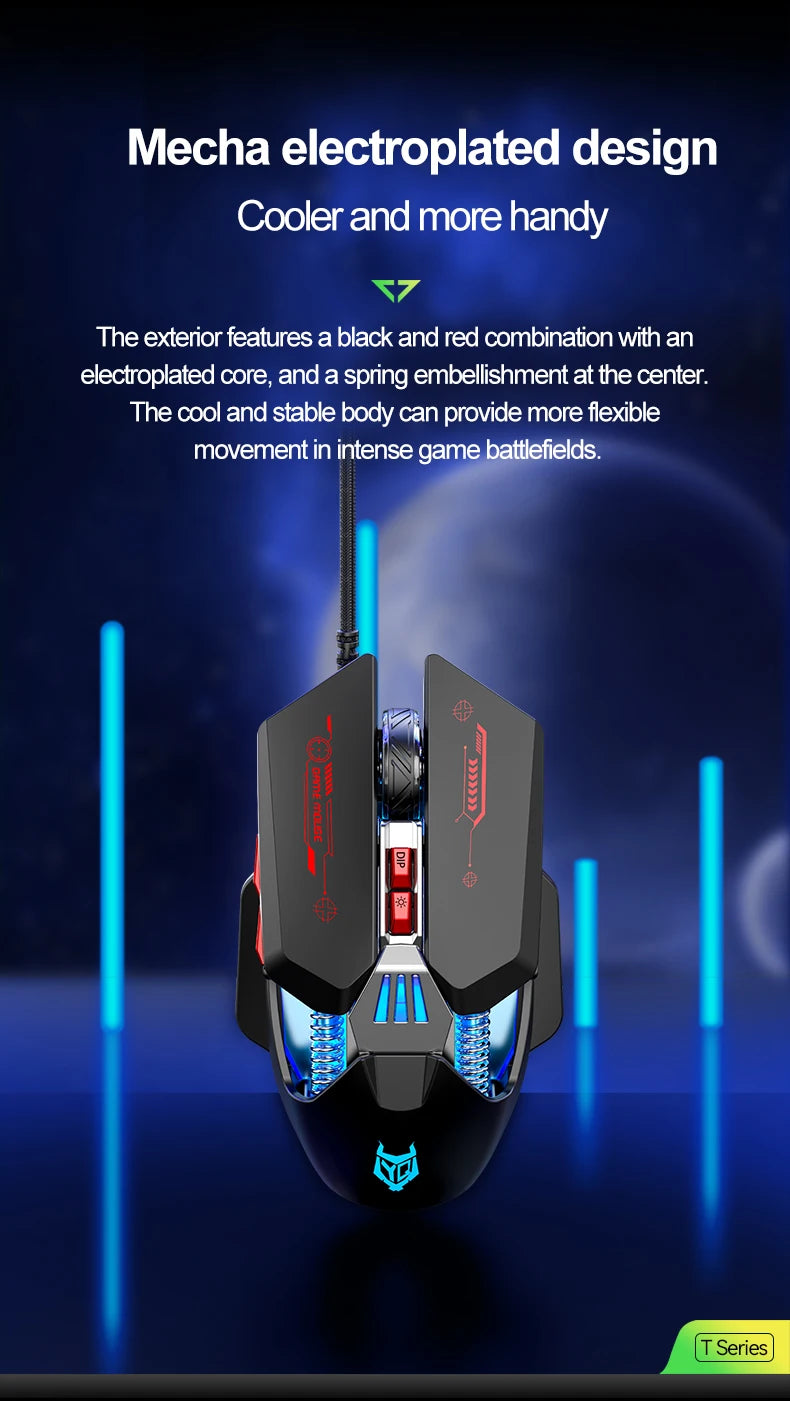 1K Hz Gaming Mouse Wired APAYADO T4 RGB Mouse with Ultra-light Cord 60IPS, 12800DPI for Laptop/Computer