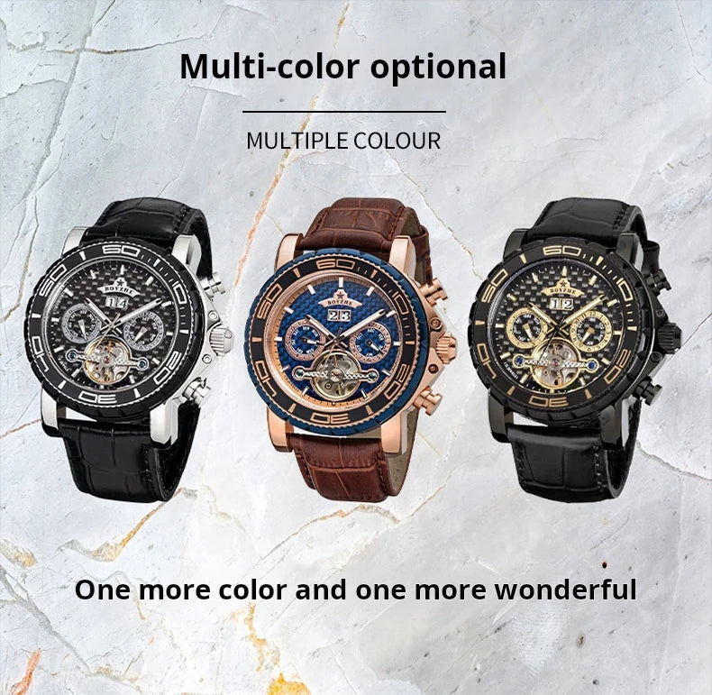 BOYZHE Brand Luxury Tourbillon Mechanical Watch Men Sports Leather Strap Waterproof Classic Date Week Automatic Sapphire Watches