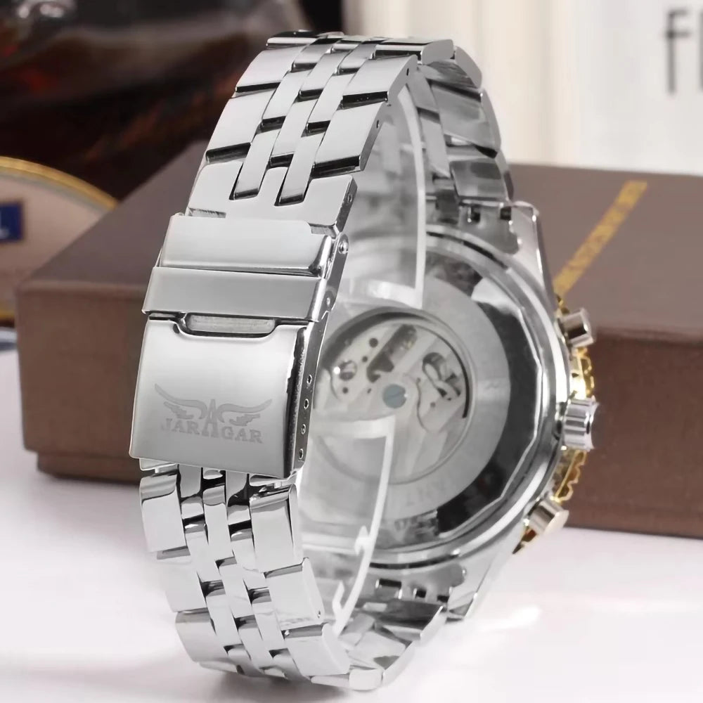 Jaragar 50MM Automatic Mechanical Watch for Men,Multifunctional,Date Month Week Display,3ATM Waterproof,Business Casual Style