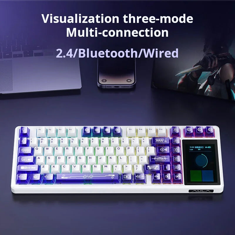 Tastiera meccanica AULA L99 con schermo intelligente, Bluetooth wireless tri-mode, per gaming notturno e laptop, 8000mAh, switch Raindrop
