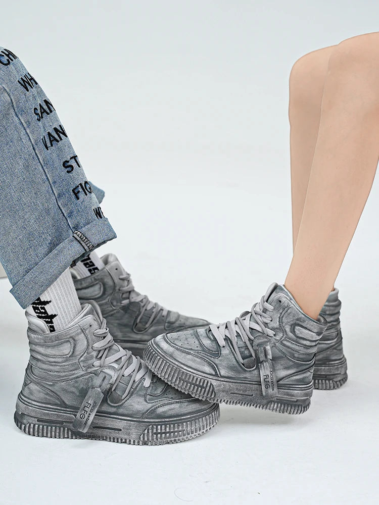 Sapatilhas de cano alto para homem outono/inverno, tendência de moda retro em cinzento, para criança e jovem homem, modelo pai-filho, para trabalho, desporto e lazer