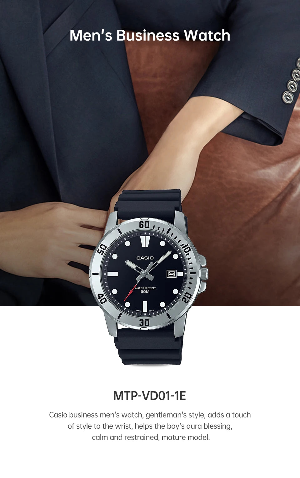 Casio watch for men business fashion resin strap atmospheric waterproof  MTP-VD01-1E