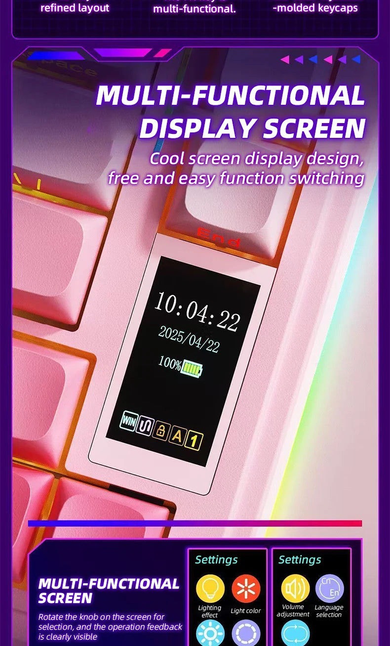 AULA S75 PRO Wireless Mechanical Keyboard with Screen Knob 75% Hot Swappable Gaming Keyboard with Pre-lubed Switches RGB Backlit