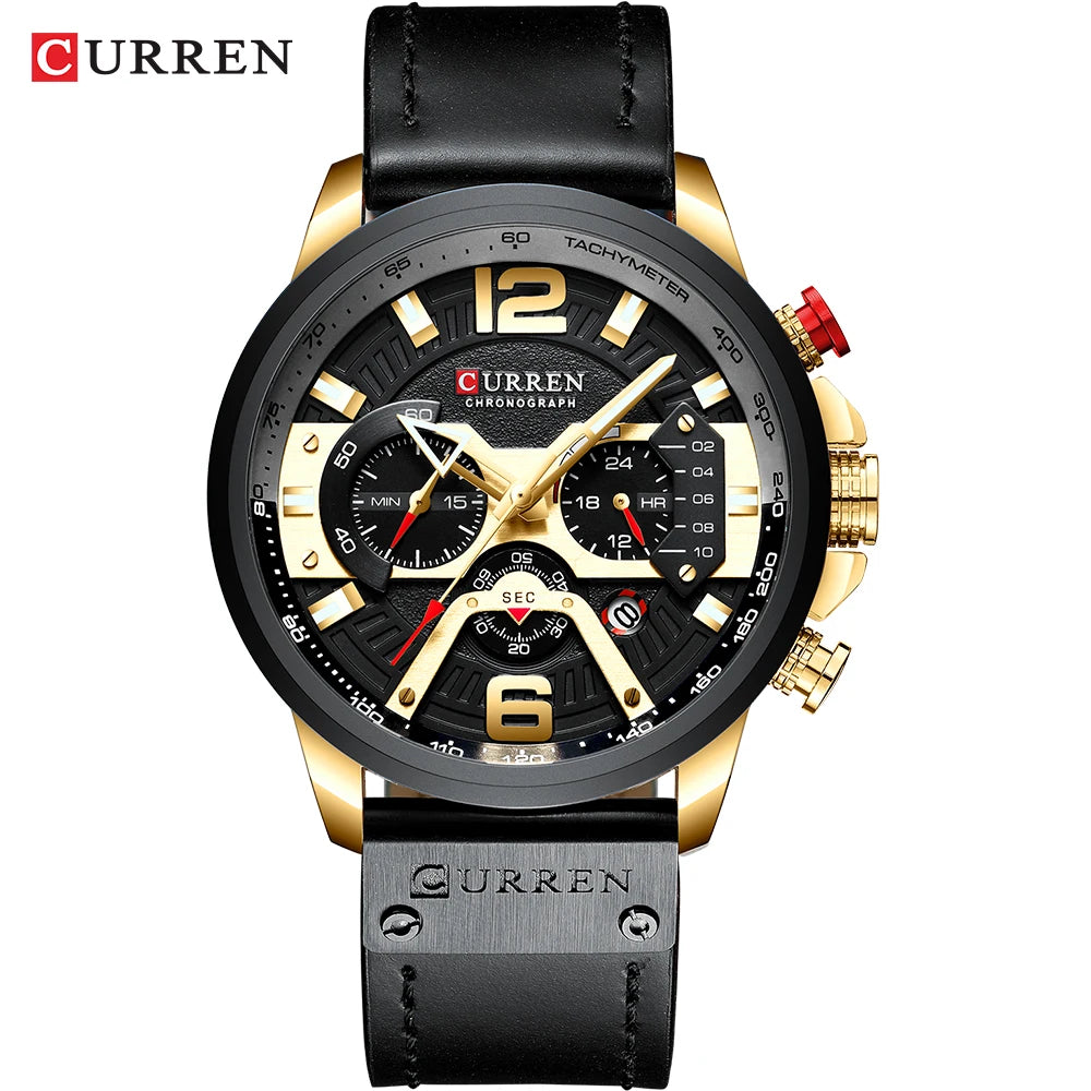 Orologio da uomo CURREN 8329 – Stile sportivo e casual, design militare, cinturino in pelle, cronografo di tendenza, orologio di lusso di un marchio prestigioso