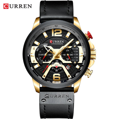 Orologio da uomo CURREN 8329 – Stile sportivo e casual, design militare, cinturino in pelle, cronografo di tendenza, orologio di lusso di un marchio prestigioso