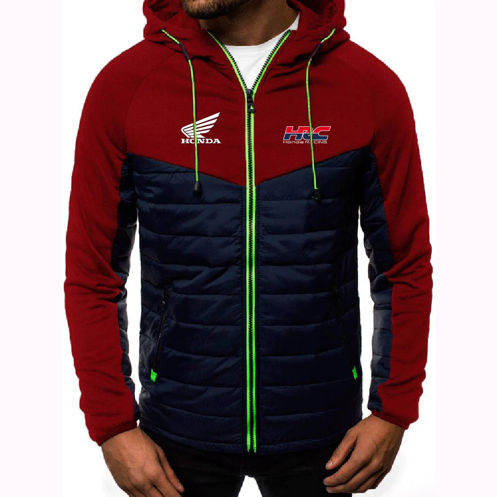 2025 Spring And Autumn Comfortable Jacket Slim Coat Men's New Seven-color Cotton-padded Honda racing Print Patchwork Hoodies