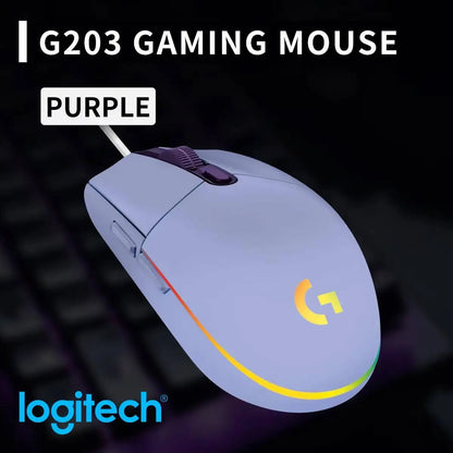 Logitech G203 LIGHTSYNC Mouse Wired 8000 DPI Sensor RGB Sync 6 Buttons Mechanical Tensioning Office-Gaming Dual-Use