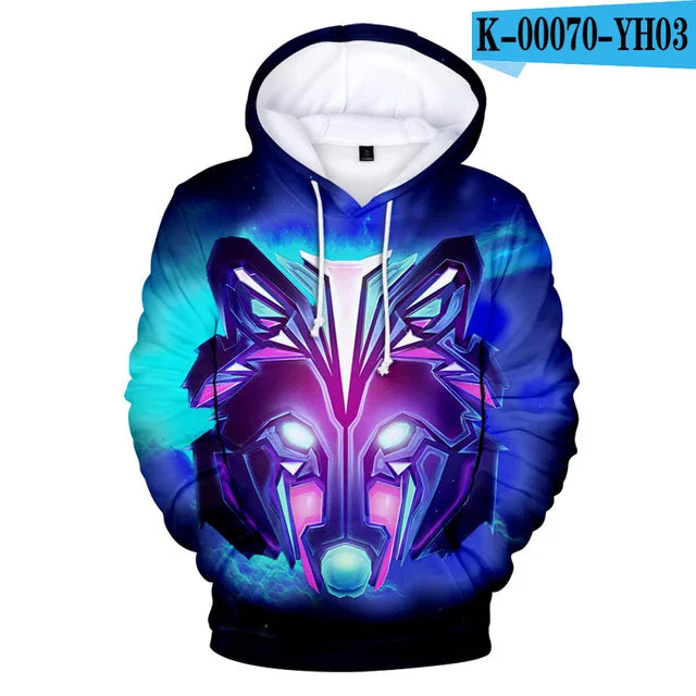 Sweatshirt com Capuz Cool Space Galaxy Wolf para Homem — Lobo Brilhante, Estilo Fashion, Pullover de Primavera e Outono