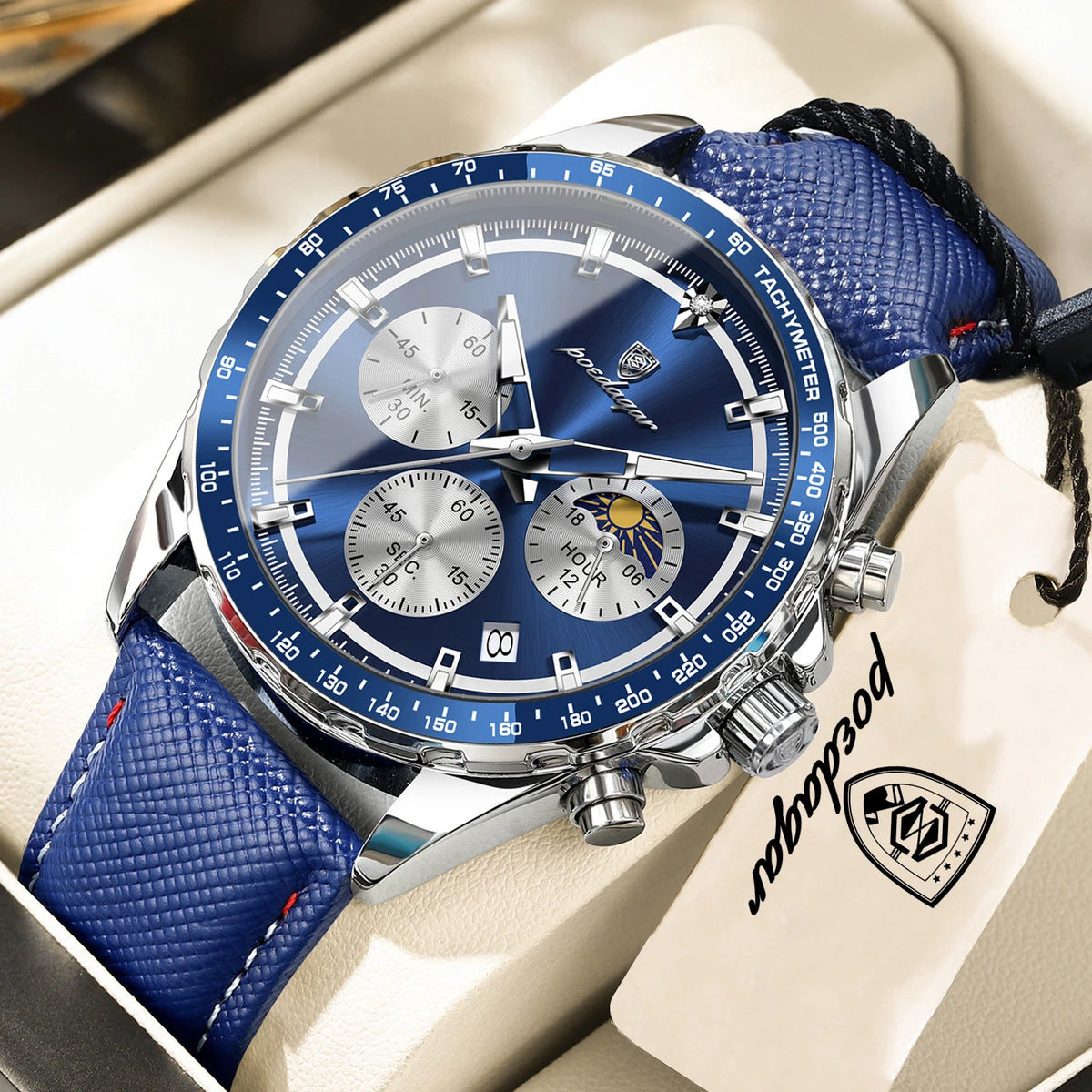 Luxusní, elegantní a vodotěsné pánské hodinky POEDAGAR, quartzový chronograf s datem, klasický a zářivý styl.