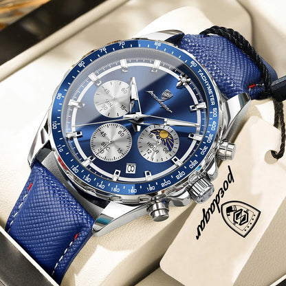 Luxusní, elegantní a vodotěsné pánské hodinky POEDAGAR, quartzový chronograf s datem, klasický a zářivý styl.