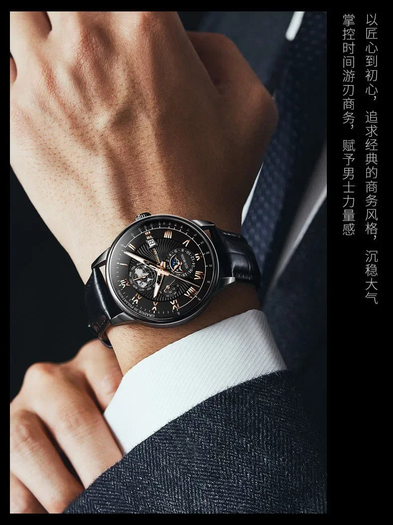 Men’s Luxury Sport Quartz Watch -  Waterproof Luminous Dial, Leather Strap & Date Display