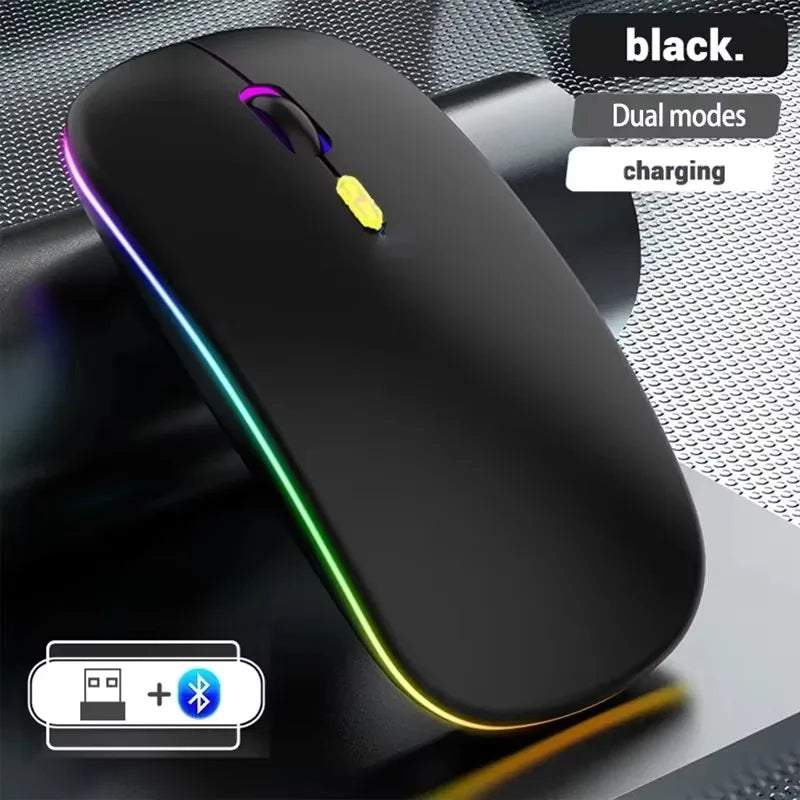 Mouse wireless ricaricabile a doppia modalità Bluetooth compatibile e 2.4G USB per computer, laptop, iPad, tablet e notebook, mouse da gaming