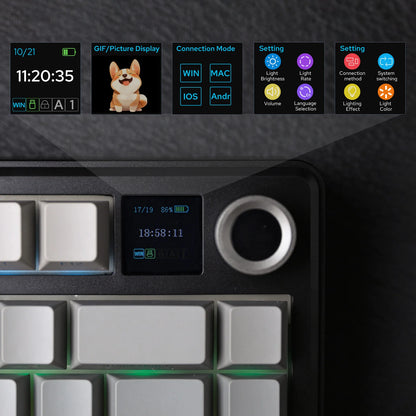 Teclado mecánico inalámbrico EPOMAKER X AULA F75 MAX compacto 75% con distribución ANSI, conexión por cable/Bluetooth/2.4GHz, pantalla TFT y perilla