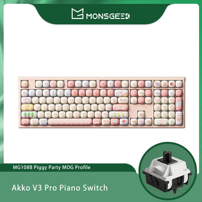 Teclado mecánico inalámbrico Akko MonsGeek MG108B Bun Wonderland, perfil MOG, RGB, 108 teclas, tamaño completo, hot swap, USB / 2.4G / BT 5.0