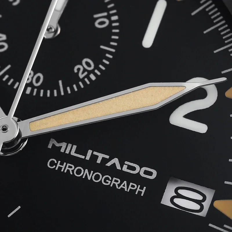 Relógio cronógrafo de quartzo Militado VK61 VK67 39mm, caixa em aço inoxidável 316L, 3 mostradores, impermeável 100M, relógio militar multifunções