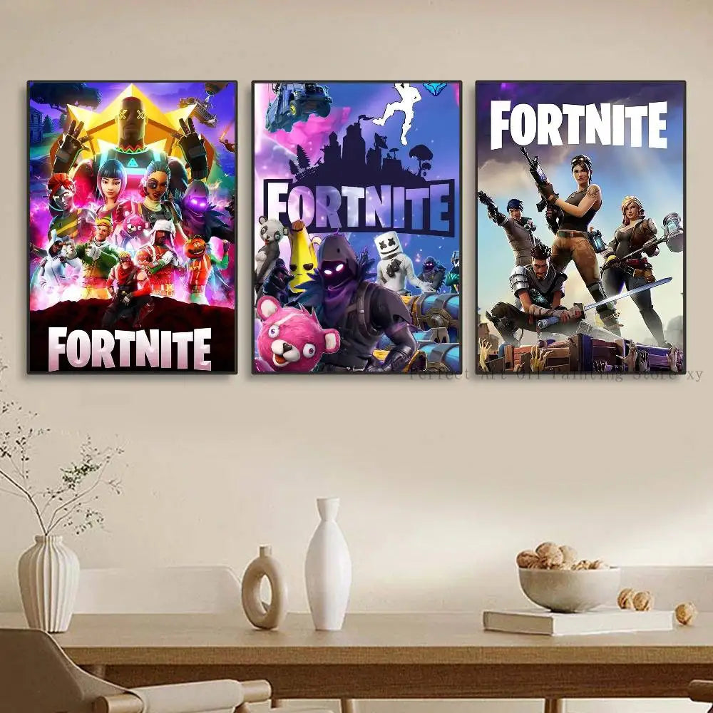 Game F-F-Fortnite Posters Self-Adhesive Waterproof Ideal For Living Room Bedroom Bar Decoration