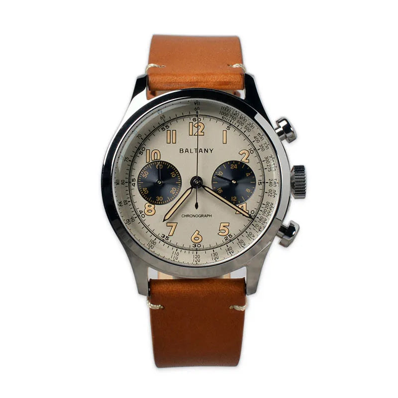 Baltany S5034 39mm Chronograph Watch Man Sapphire Crystal Panda Dial StainlessSteel Super Luminous Vintage Quartz Wristwatches