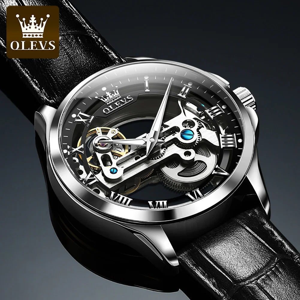 OLEVS 6661 Men's Top Brand Luxury All-Transparent Hollow Mechanical Watch, Original Fashion, Waterproof Classic Design