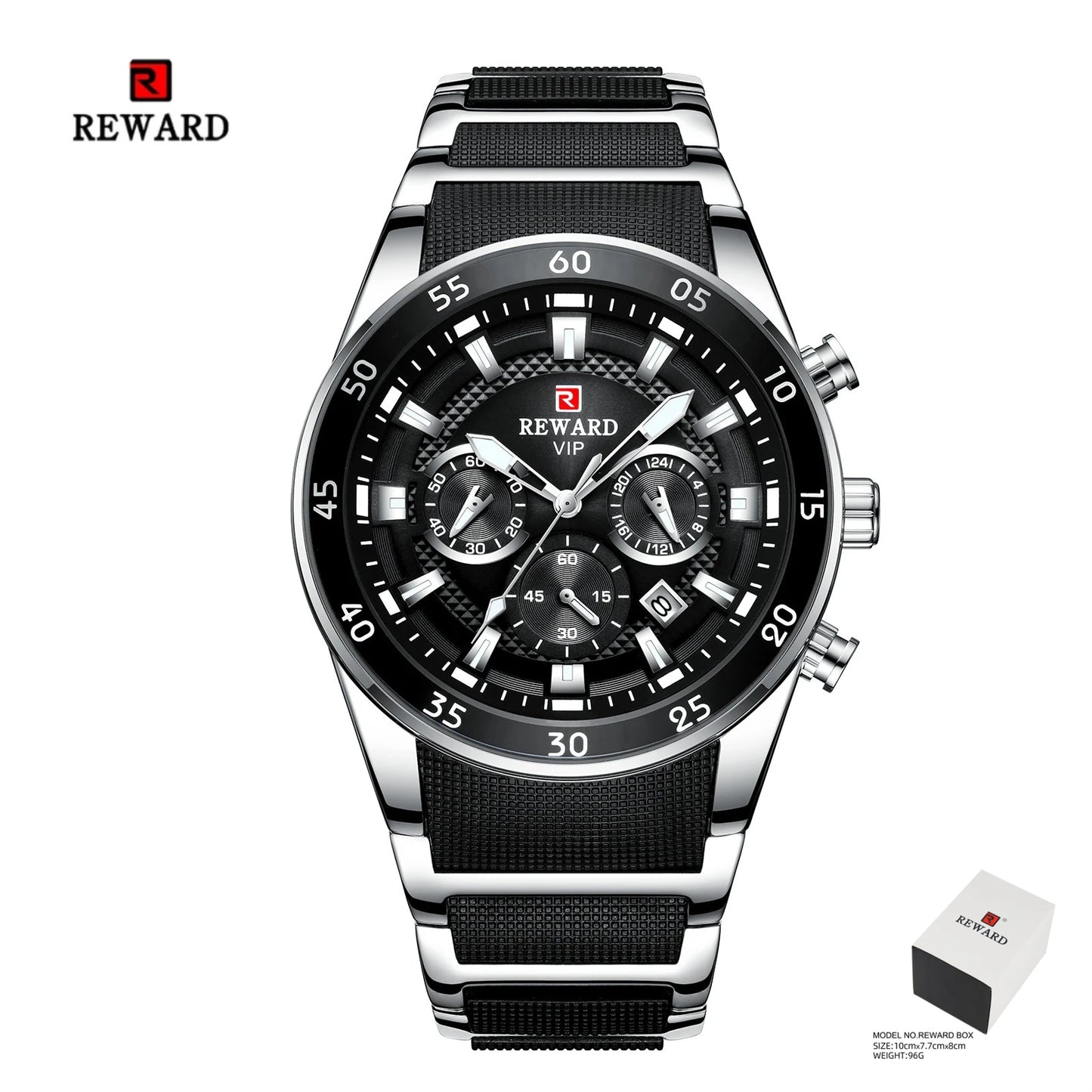 REWARD Men's Watches 81011M Sports Silicone Quartz Men's Watch Waterproof Calendar Chronograph Luminous Watches Men