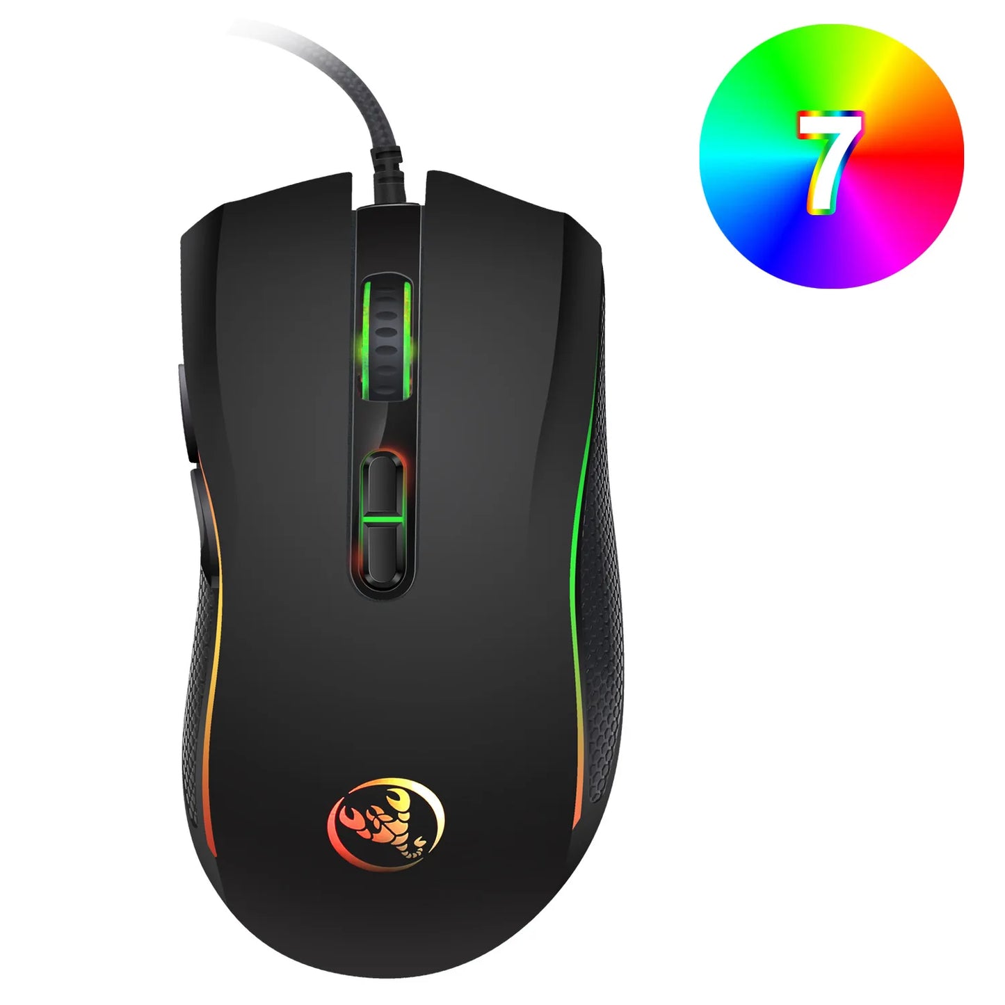 Ratón gaming óptico profesional de alta gama con retroiluminación LED en 7 colores brillantes y diseño ergonómico de 3200 DPI para jugadores de LOL y CS