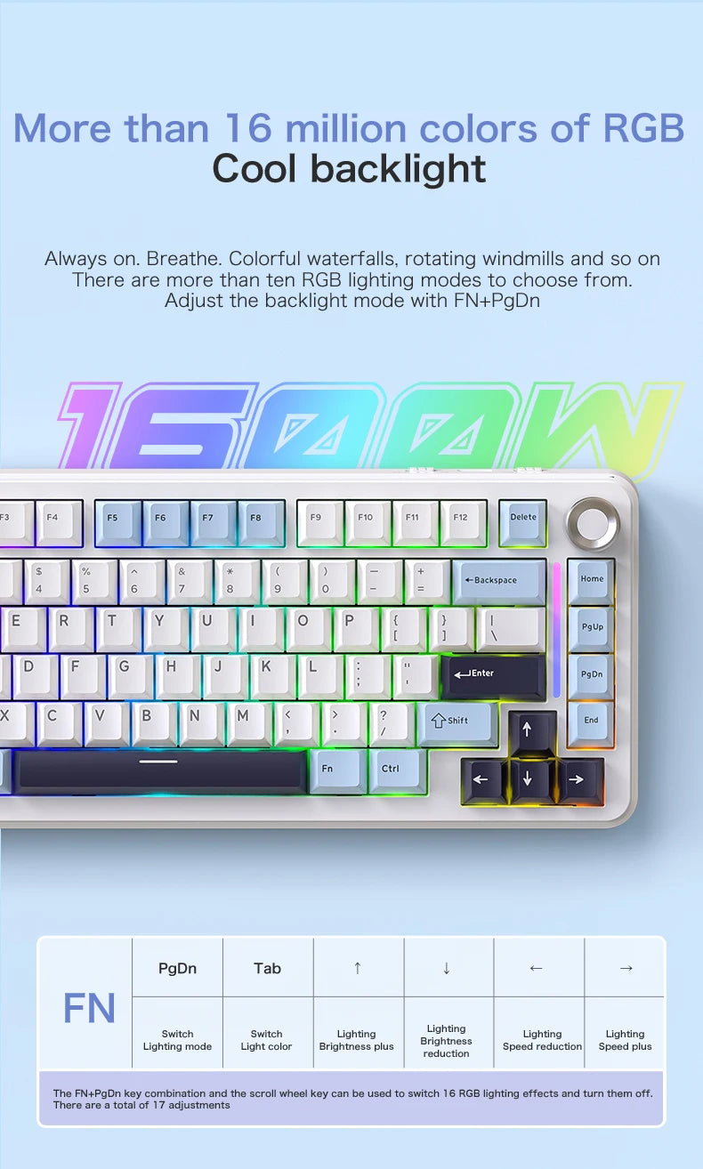 Teclado mecánico F75 FREEWOLF * AULA F75 Bluetooth trimodo, diseñado para gaming y uso de oficina