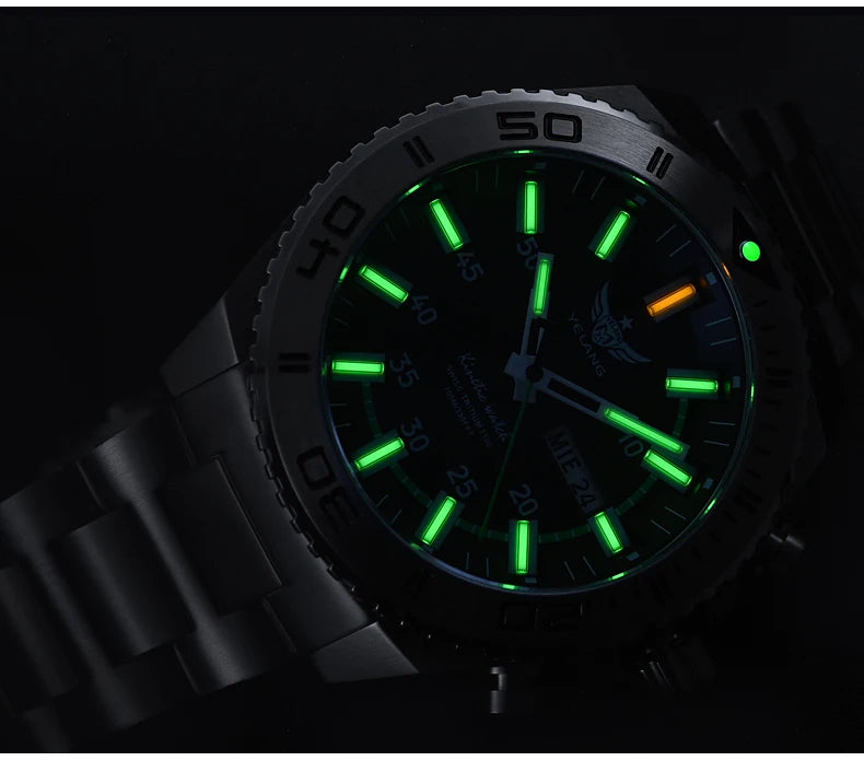 Yelang Watches V1035 44mm Men's Diving Watch Human Kinetic Energy Watch 100m Waterproof Watches Luminous Japan PX83 Sapphire