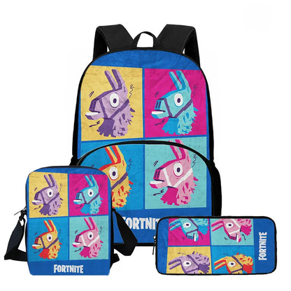 Fortnite Cartoon 3Pcs Backpack Set Unisex for Boys Girls, Backpack with Front Pocket, Crossbody Bag & Pencil Case, Best Gift