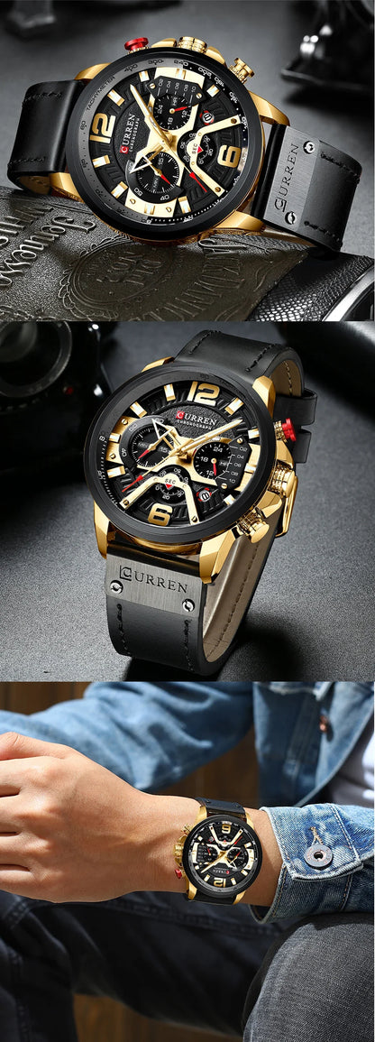 Orologio da uomo CURREN 8329 – Stile sportivo e casual, design militare, cinturino in pelle, cronografo di tendenza, orologio di lusso di un marchio prestigioso