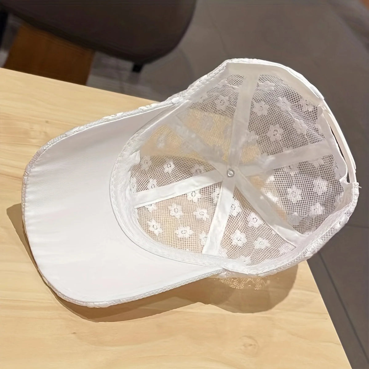 Casquette de baseball fine à fleurs en dentelle pour femme, printemps-été, protection solaire, casquette ajourée, respirante, mignonne, tour de tête réglable