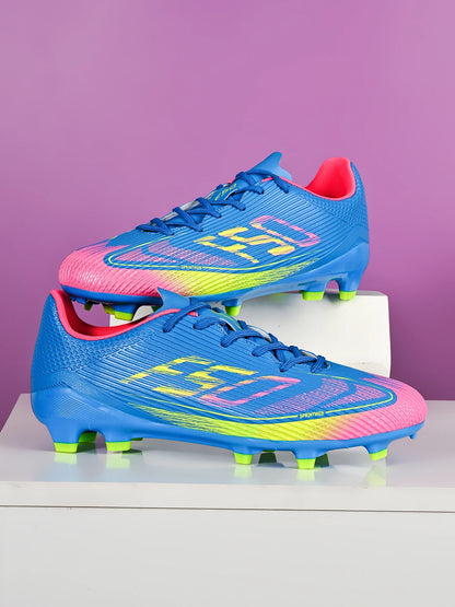 Chaussures de football AG/FG économiques avec tige en PU mélangé, crampons longs en TPU, antidérapantes et durables pour terrain en herbe