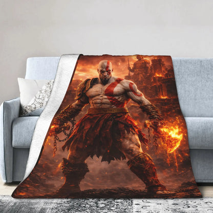 God of War Games Kratos Cartoon  Blanket  Warm Soft Pattern Plush Throw Blanket For Couch Chair Sofa Bed Bedspread Bed Cover