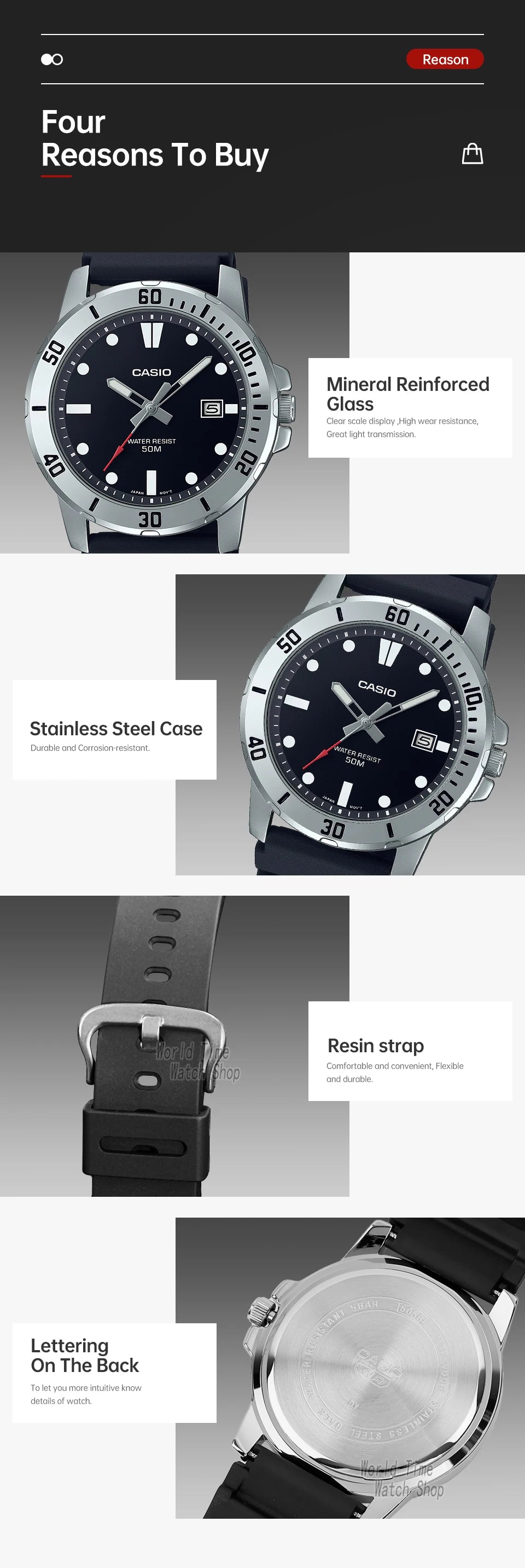 Casio watch for men business fashion resin strap atmospheric waterproof  MTP-VD01-1E