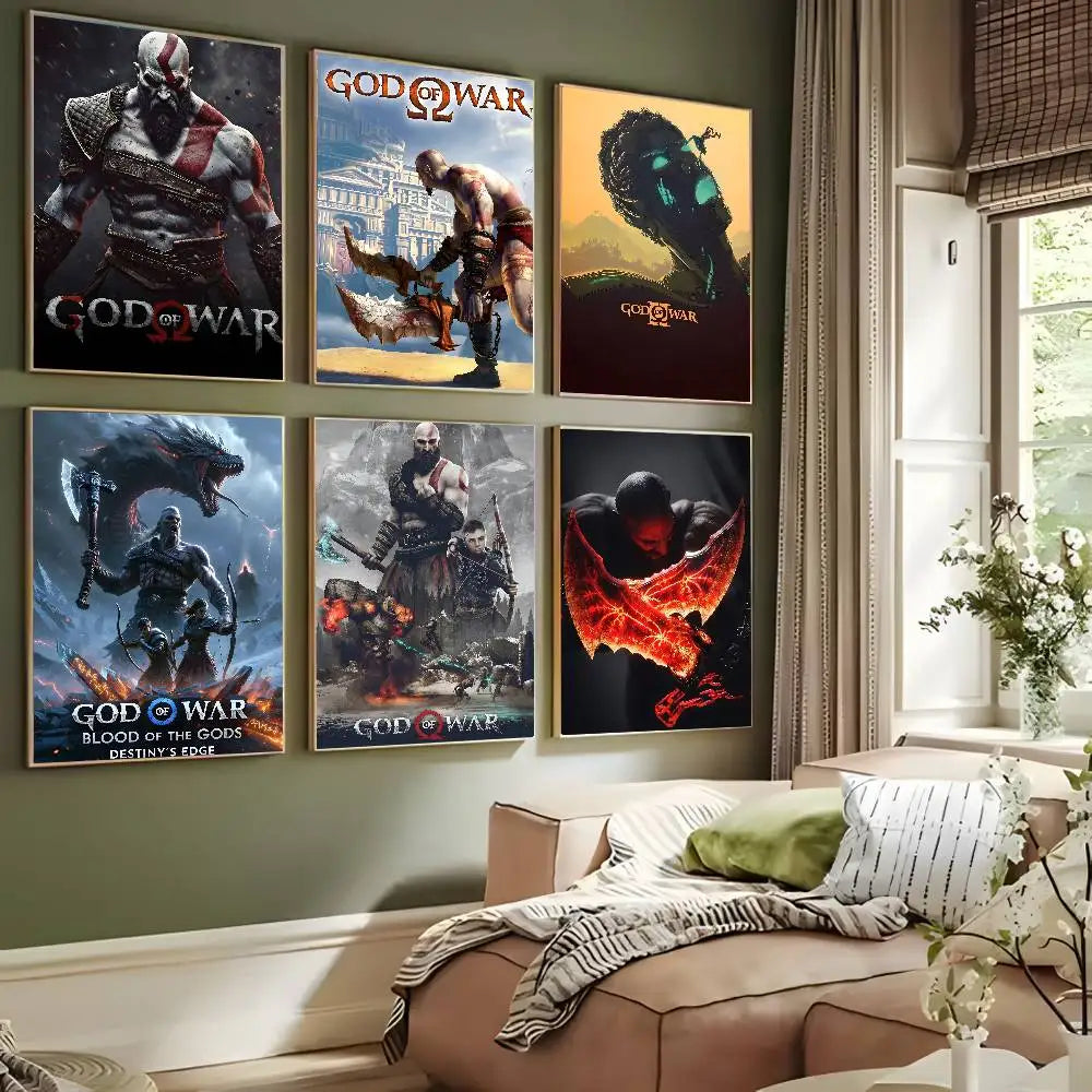 Classic pop God of War Ragnarok poster art HD canvas advanced aesthetic Printing Paper Wall Art for Living Room Home Decor